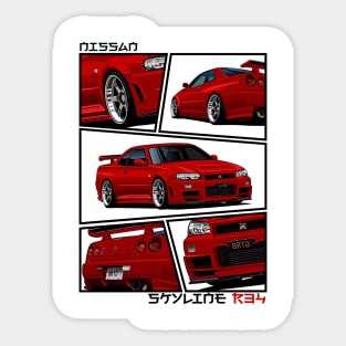 Nissan Skyline r34 GTR Red, JDM Car Sticker